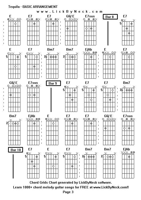 Chord Grids Chart of chord melody fingerstyle guitar song-Tequila - BASIC ARRANGEMENT,generated by LickByNeck software.